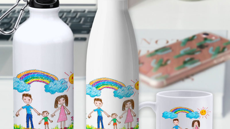 Tazas, botellas y camisetas con dibujos infantiles