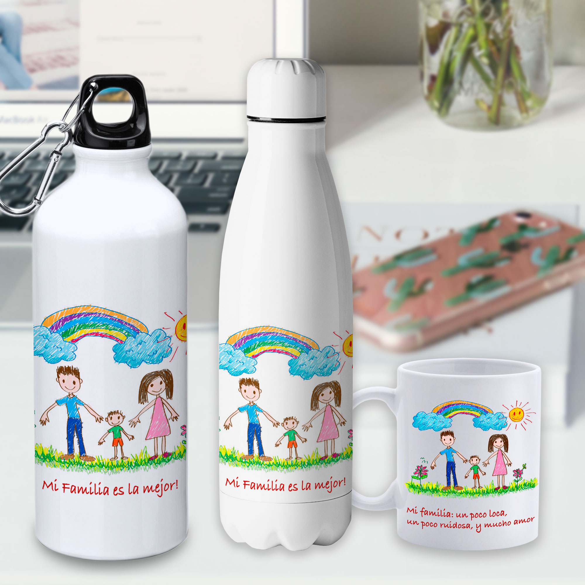 Lee más sobre el artículo Botellas, tazas y camisetas con dibujos hechos por tus hijos