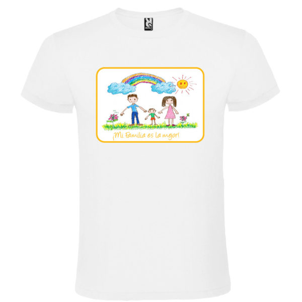 Camiseta blanca pesonalizada con dibujo infantil - texto/marco naranja