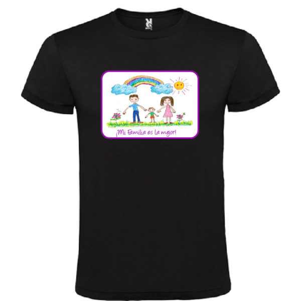 Camiseta negra pesonalizada con dibujo infantil - texto/color morado