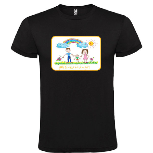 Camiseta negra pesonalizada con dibujo infantil - texto/color naranja