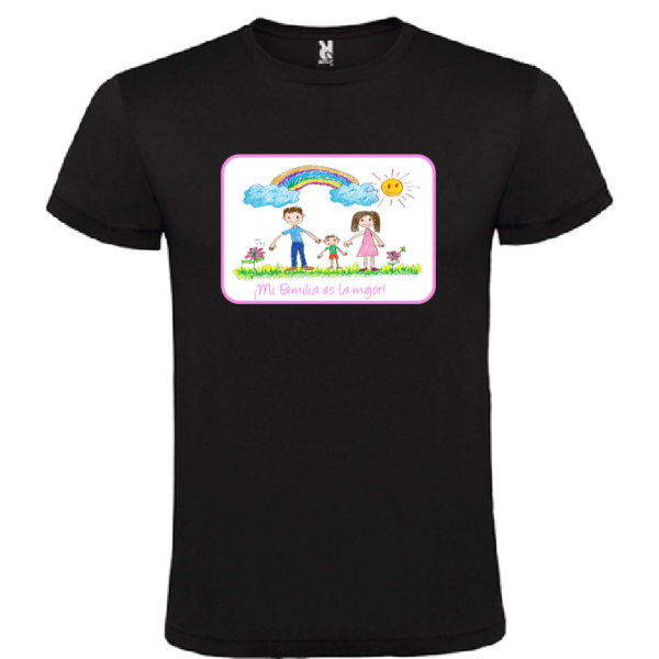 Camiseta negra pesonalizada con dibujo infantil - texto/color rosa