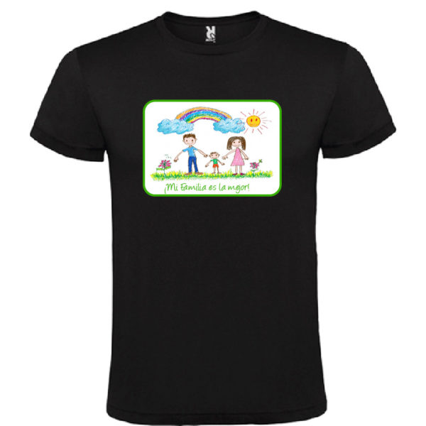 Camiseta negra pesonalizada con dibujo infantil - texto/color verde