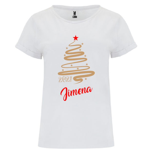 Camiseta Personalizada de Navidad - Arbol Jazz en Oro y Rojo - Mujer manga corta