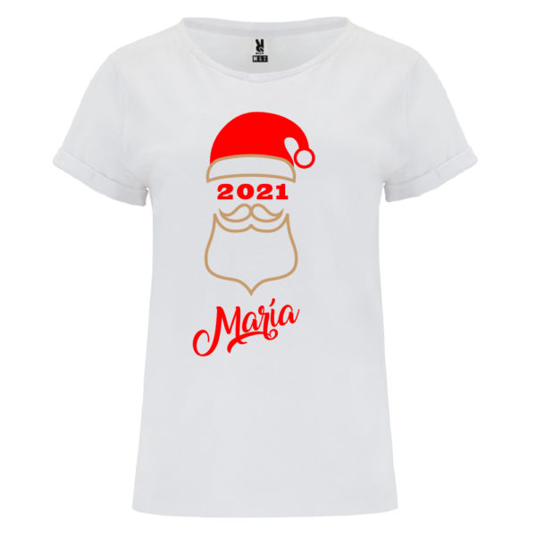 Camiseta personalizada de navidad "Papá Noel" en Oro y Rojo - Mujer Manga corta