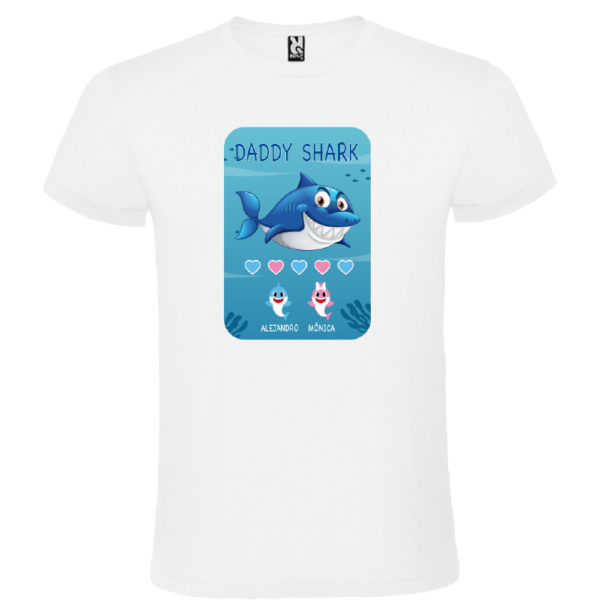 Camiseta personalizada "Daddy Shark" - blanca