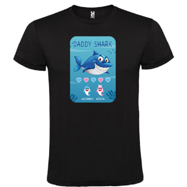 Camiseta personalizada "Daddy Shark" - negra