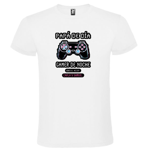 Camiseta personalizada "Papá Gamer mando negro" - blanca