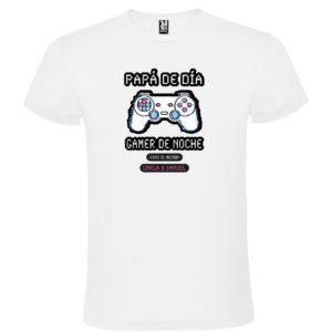 Camiseta personalizada para papá “Papá Gamer – mando blanco”