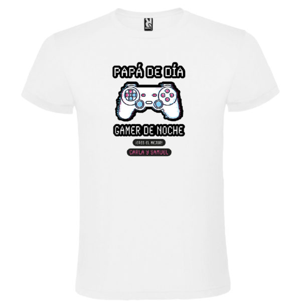 Camiseta personalizada "Papá Gamer mando blanco" - blanca