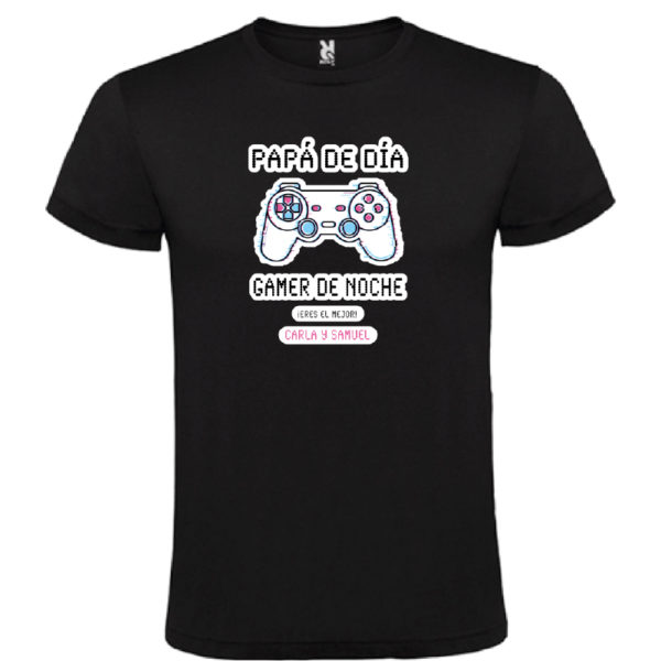 Camiseta personalizada "Papá Gamer mando blanco" - negra