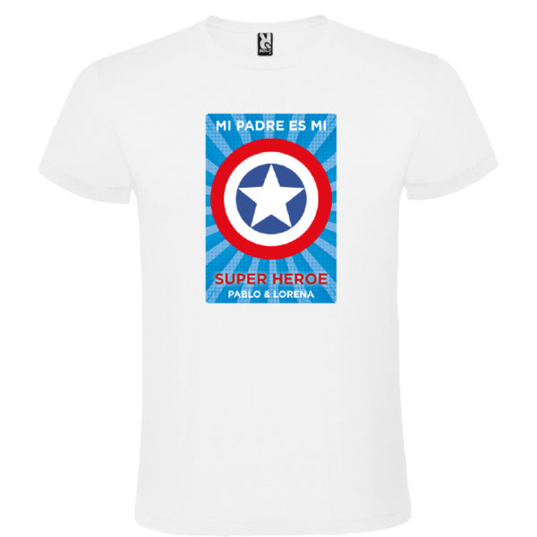 Camiseta personalizada "Mi padre es Super Capitán 2" - blanca