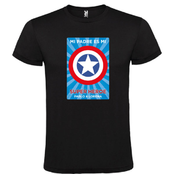 Camiseta personalizada "Mi padre es Super Capitán 2" - negra