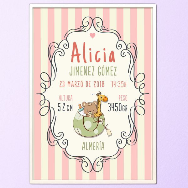 Cuadro de nacimiento personalizado "Alicia"