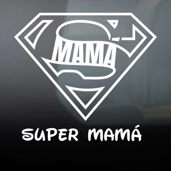 Pegatina Bebé a Bordo "Super Mamá" en blanco