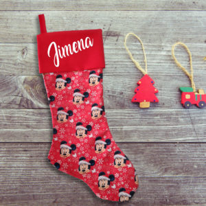Calcetín de Navidad Personalizado – Minnie Feliz navidad – rojo