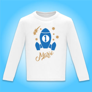 Camiseta personalizada de cumpleaños “Cohete Espacial”